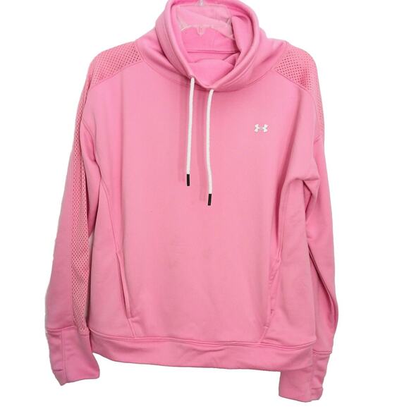 Under Armour PINK Top Size SP COWL NECK Mesh Long Sleeve Loose Coupe Barbiecore - Picture 1 of 10